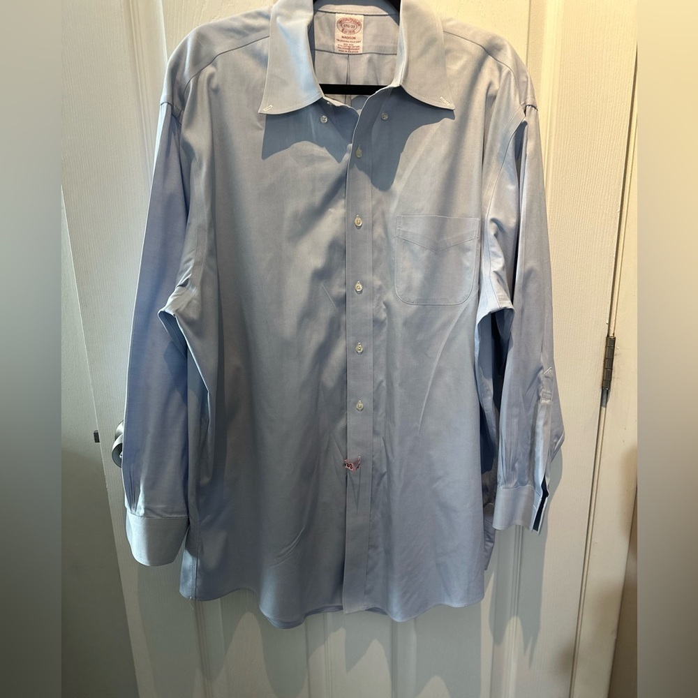 Brooks Brothers Shirt Adult 17.5 33 Non Iron Madison Blue SOLID Button Down